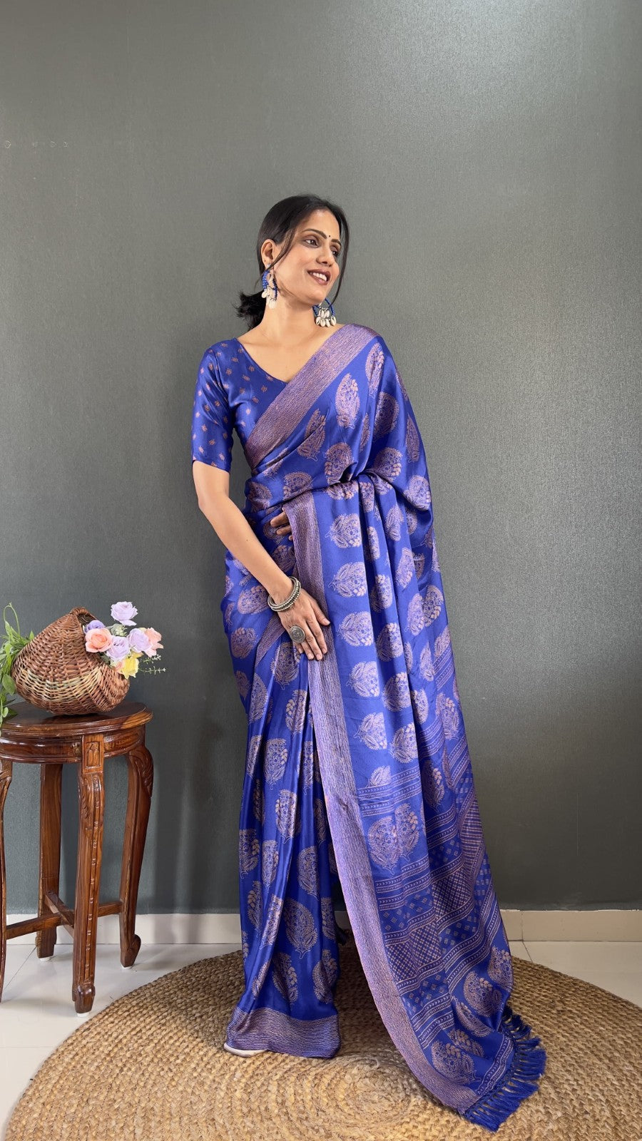 Women's Ready to wear Soft moss silk Printed classic saree