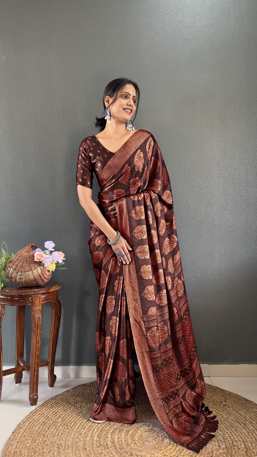 Women's Ready to wear Soft moss silk Printed classic saree