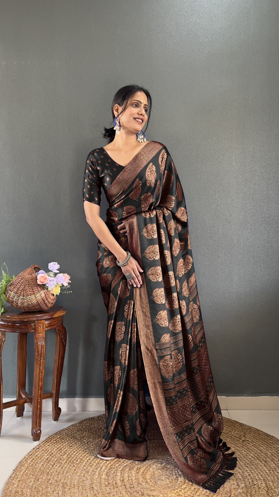 Women's Ready to wear Soft moss silk Printed classic saree