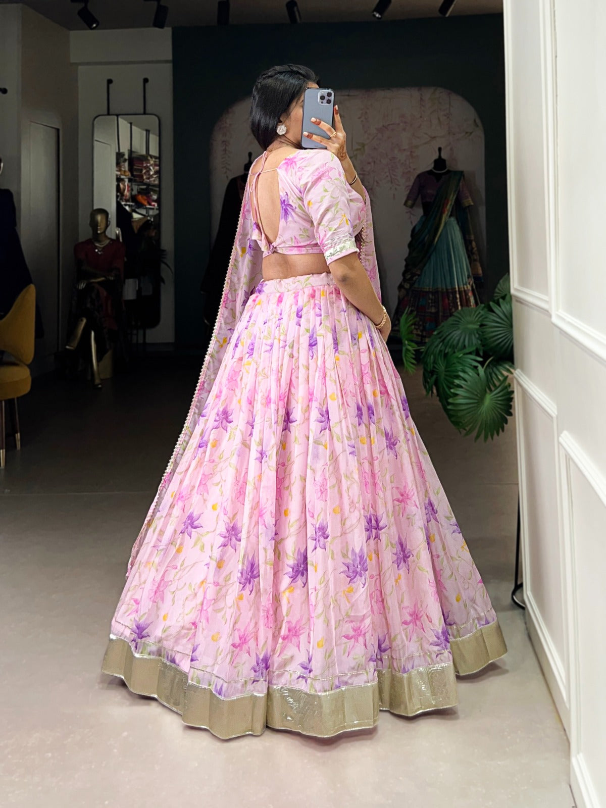 Indian ethnic Tabby silk lehenga Floral printed lehenga choli with Dupatta
