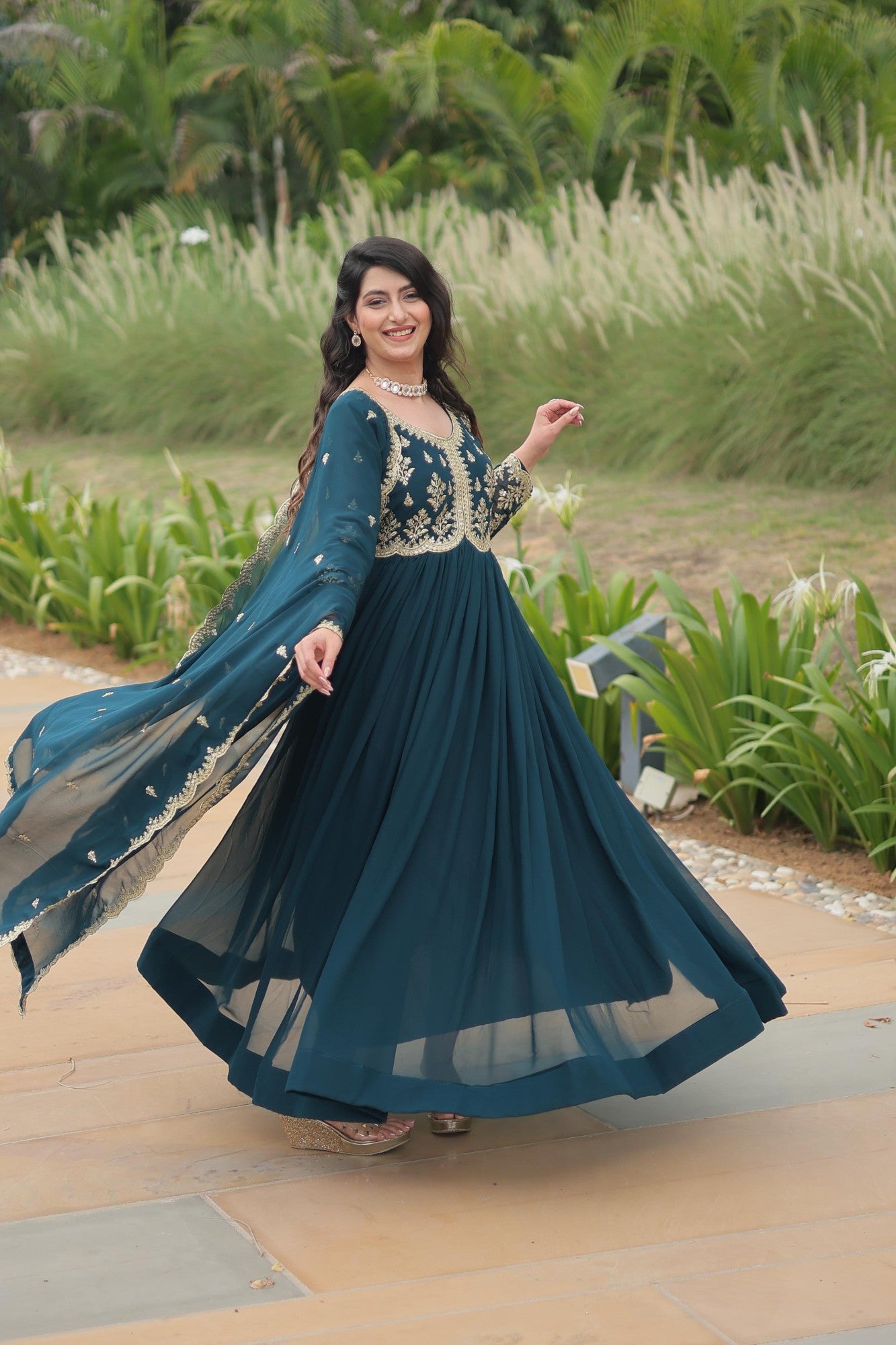 Readymade Gown for women Georgette Fabric with Embroidered work