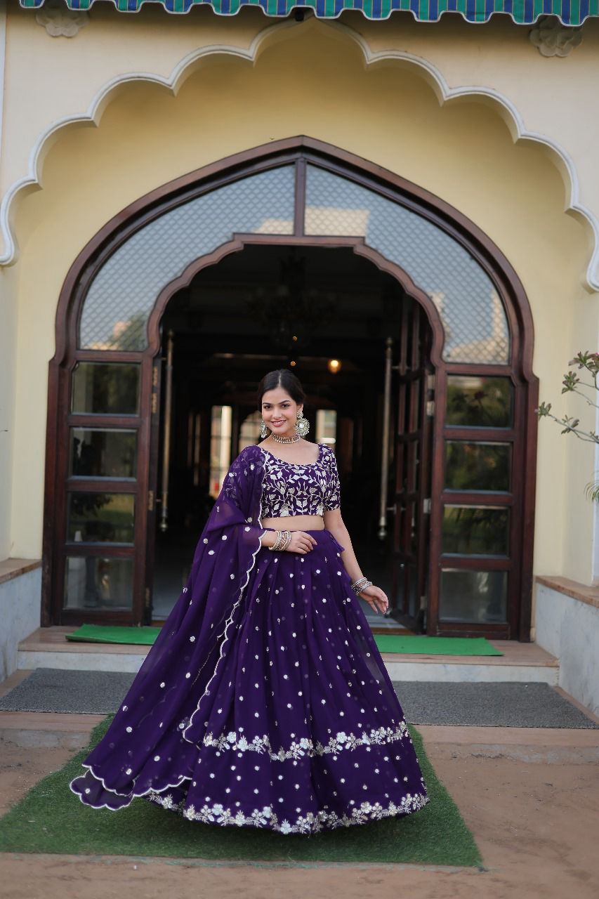 Purple Lehenga choli Faux blooming georgette Sequins with embroidered work lehenga