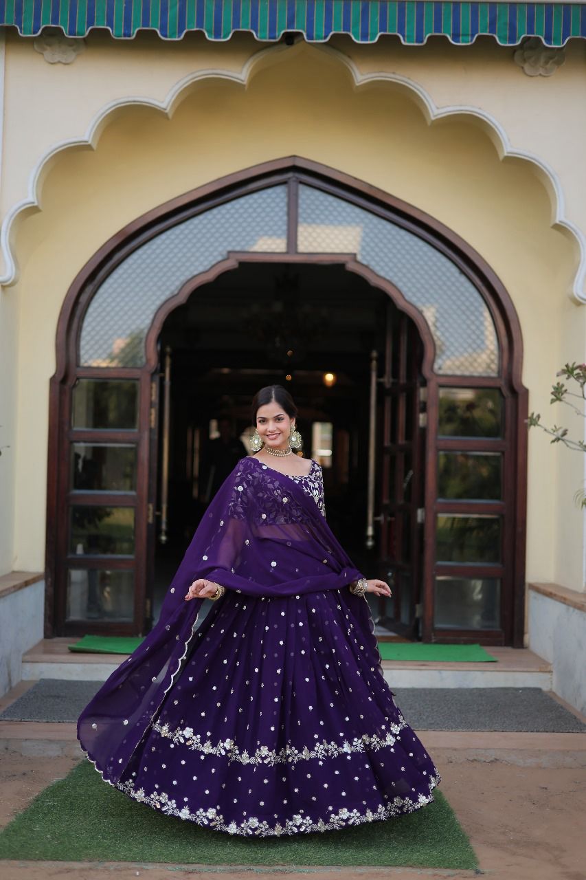 Purple Lehenga choli Faux blooming georgette Sequins with embroidered work lehenga