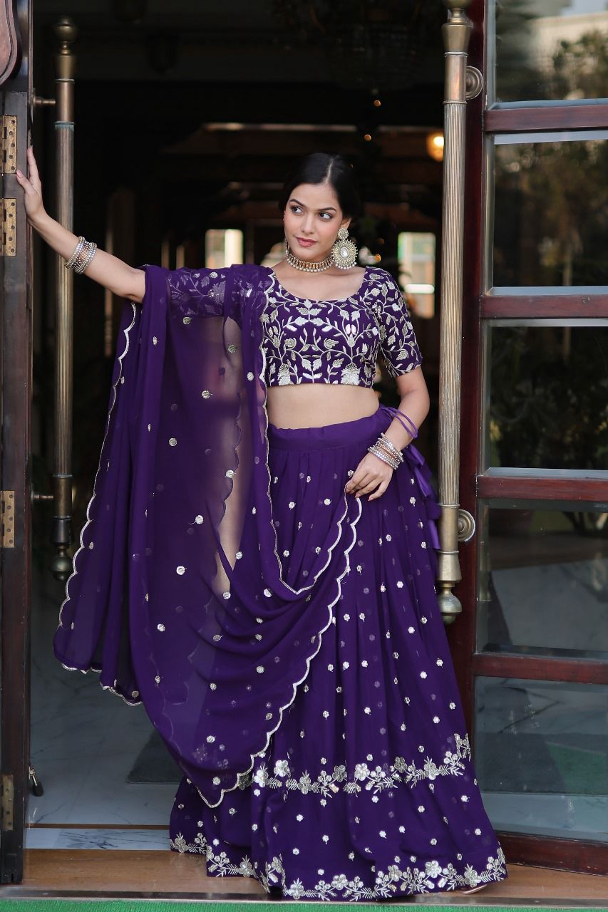 Purple Lehenga choli Faux blooming georgette Sequins with embroidered work lehenga