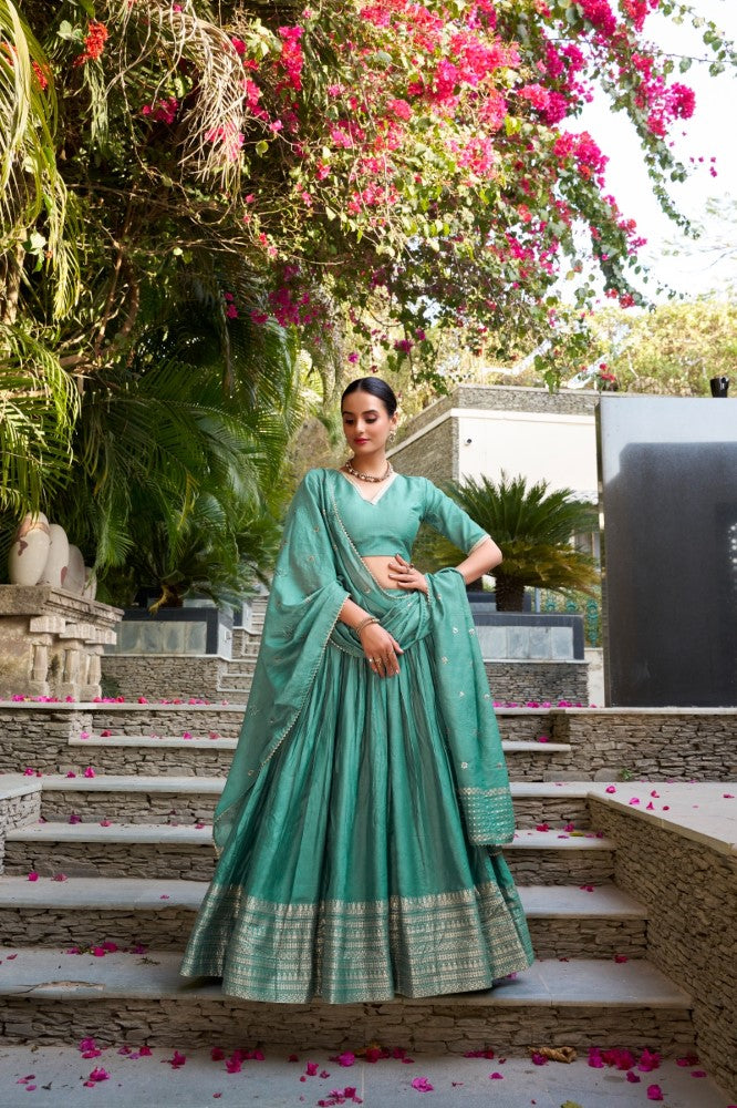 Pure chanderi Plain Lehenga with Zari weaving work border Ethnic Lehenga choli with dupatta