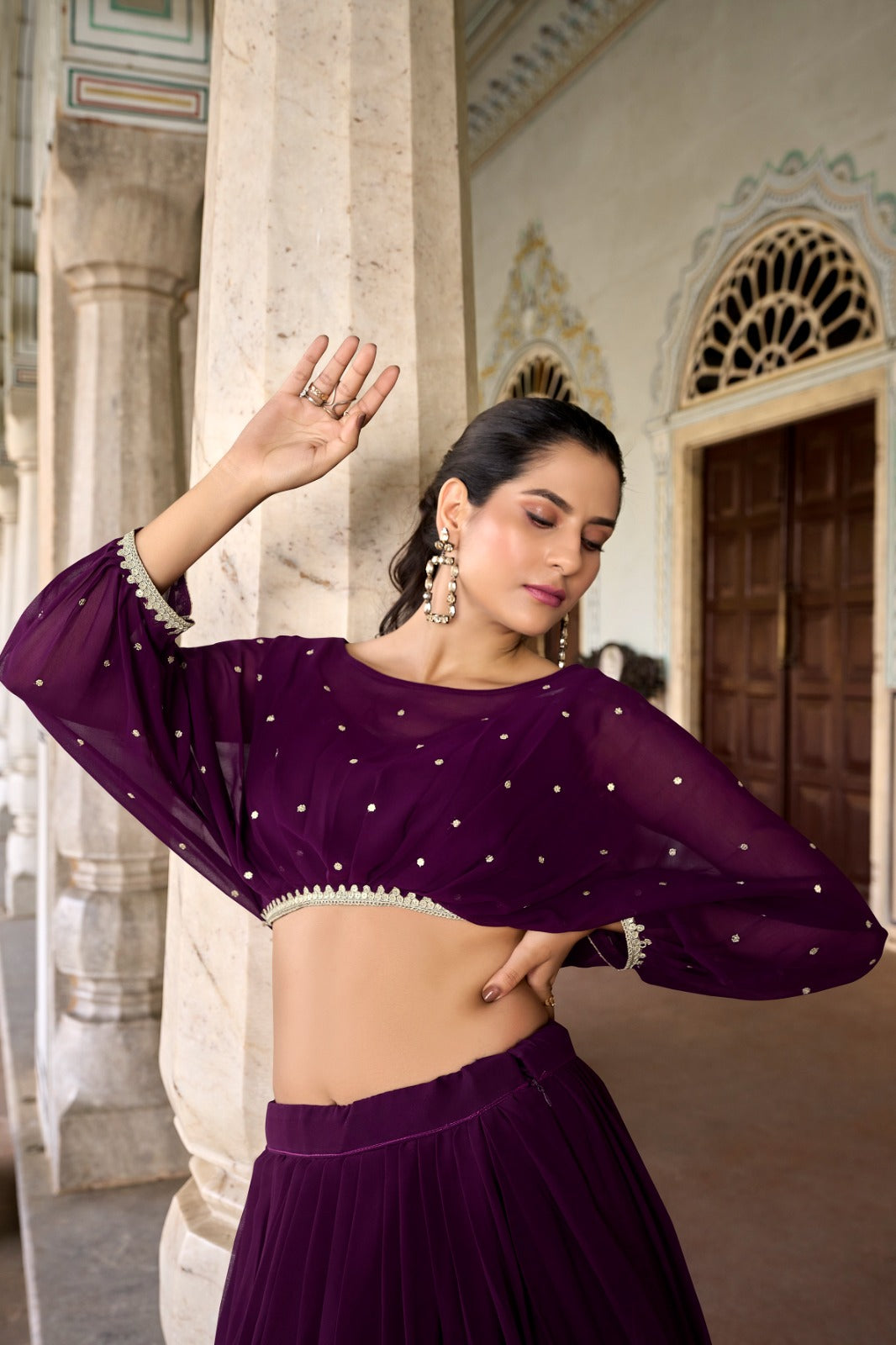 Co ord lehenga choli set Georgette fabric Sequence with embroidery work lehenga