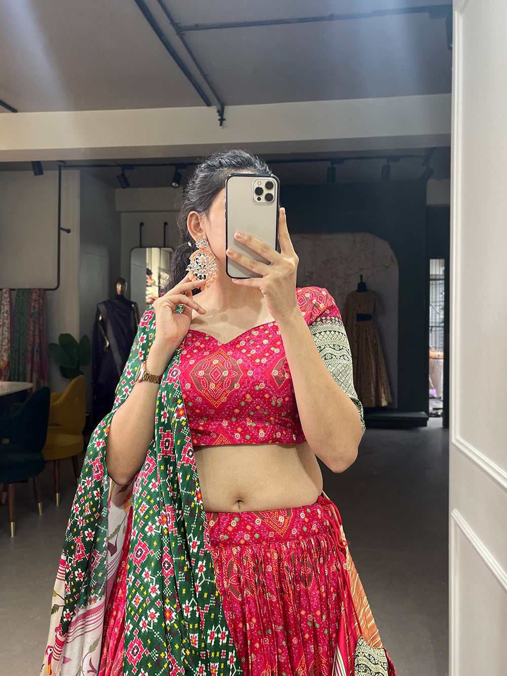 Printed Lehenga choli Viscose dola silk lehenga with Zari weaving border