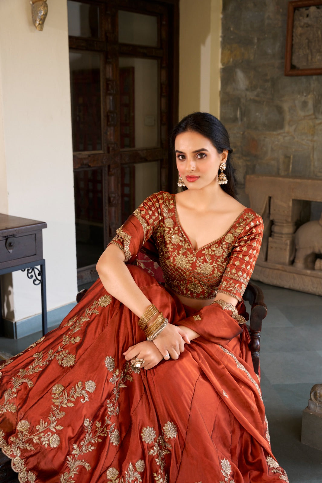 Rangoli silk with Sequins and thread embroidery work Lehenga Choli with Dupatta