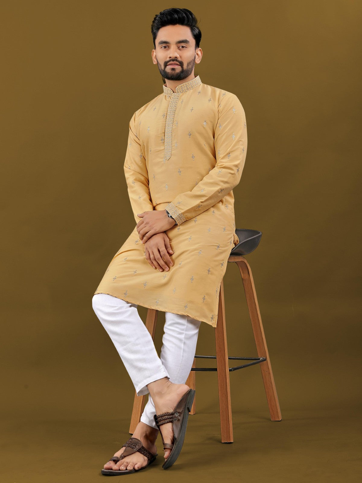 Men's wear Silk fabric Zari with Embroidery buti work Kurta pajama set