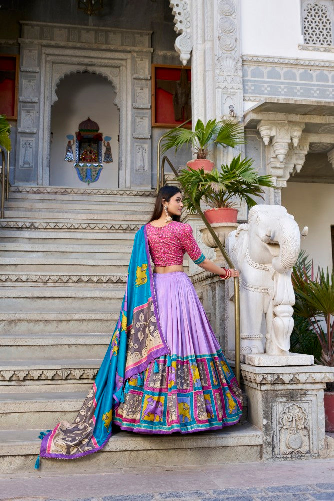 Kalamkari lehenga choli with Foil Work Tussar silk fabric