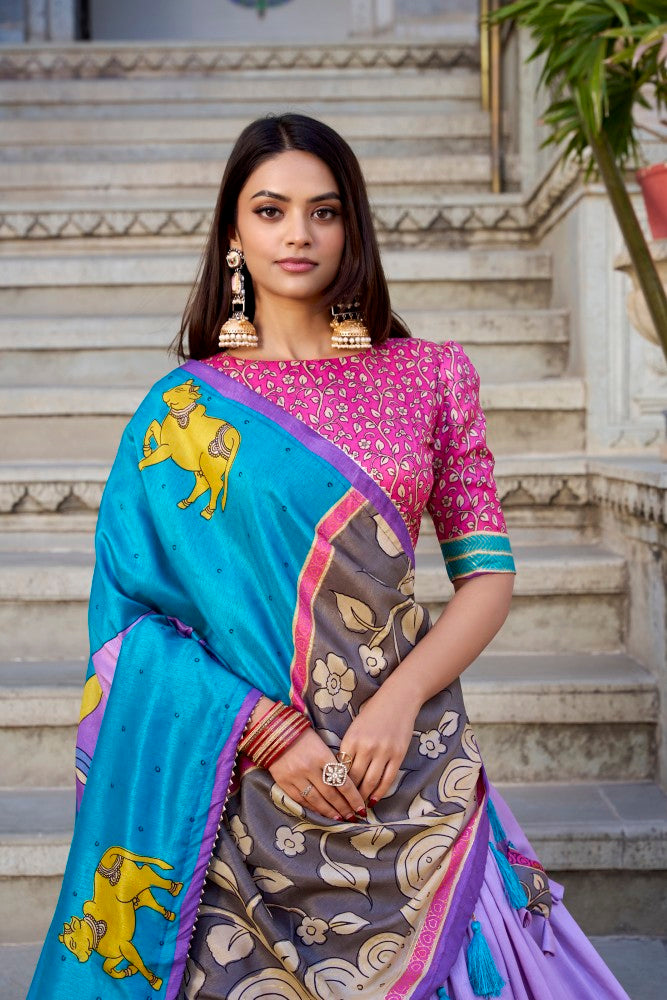 Kalamkari lehenga choli with Foil Work Tussar silk fabric
