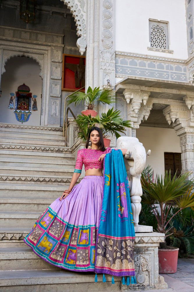 Kalamkari lehenga choli with Foil Work Tussar silk fabric