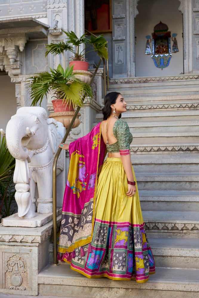 Kalamkari lehenga choli with Foil Work Tussar silk fabric