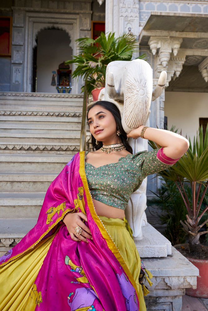 Kalamkari lehenga choli with Foil Work Tussar silk fabric