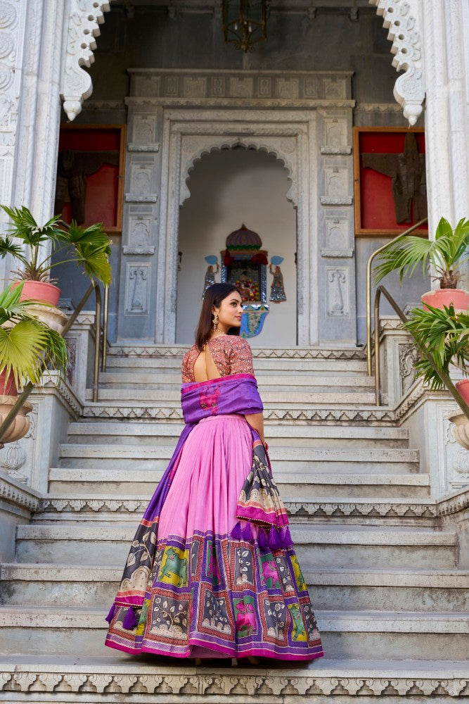 Kalamkari lehenga choli with Foil Work Tussar silk fabric