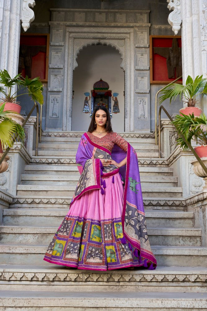 Kalamkari lehenga choli with Foil Work Tussar silk fabric