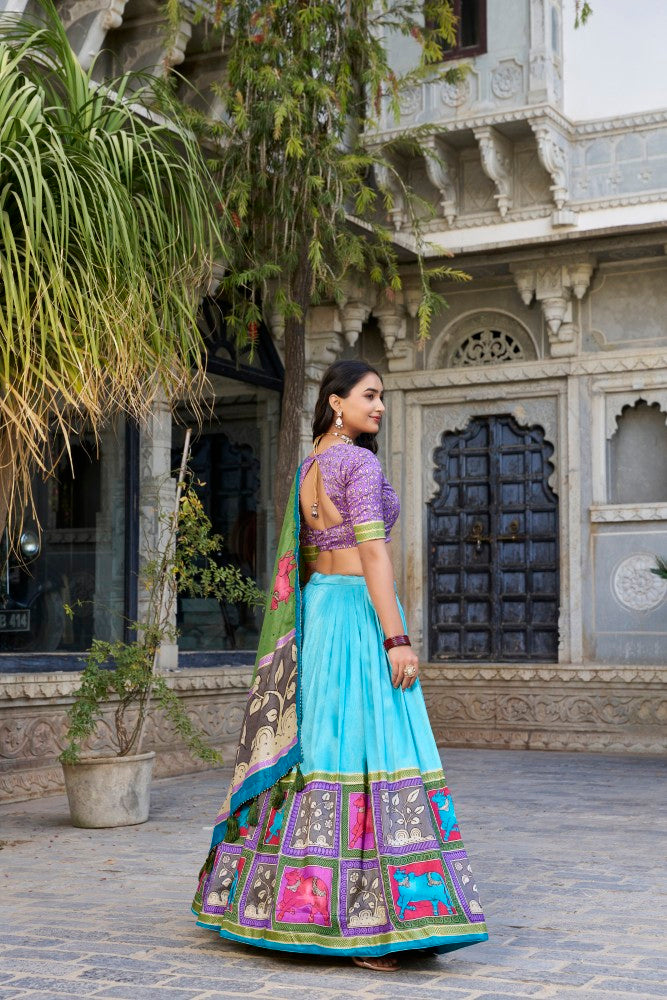 Kalamkari lehenga choli with Foil Work Tussar silk fabric
