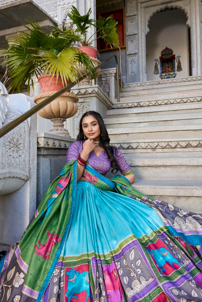 Kalamkari lehenga choli with Foil Work Tussar silk fabric