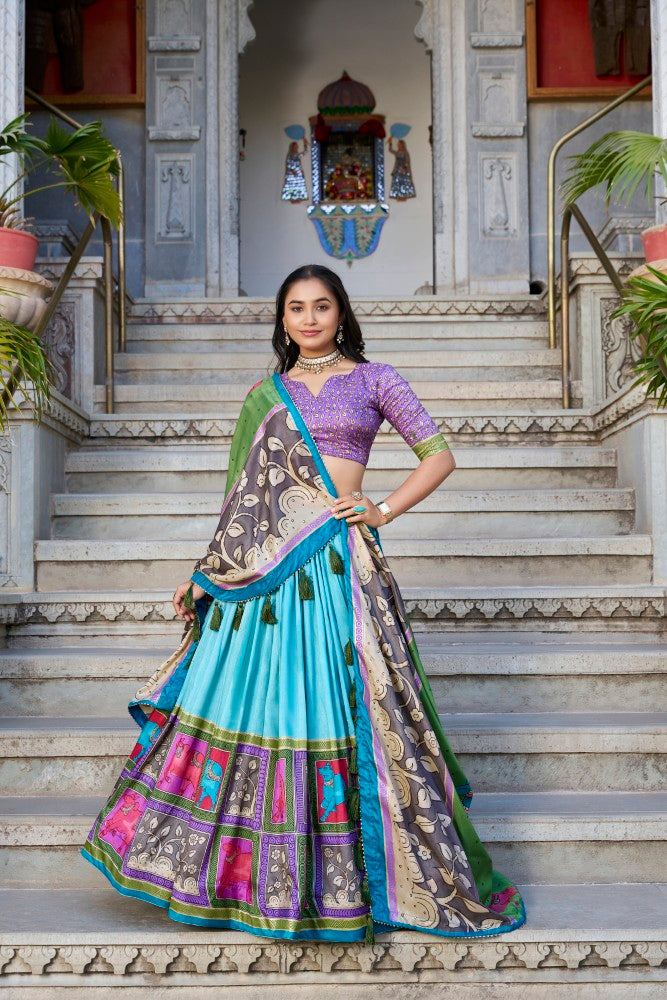Kalamkari lehenga choli with Foil Work Tussar silk fabric