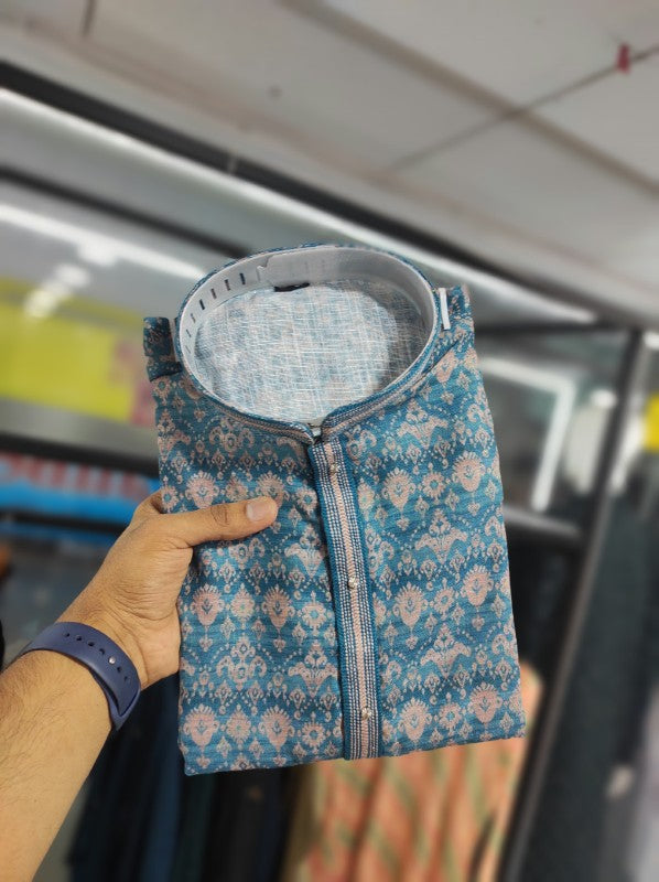 Semi Linen Kurta Pajama with Digital Printed Multi color Kurta Pajama for Men