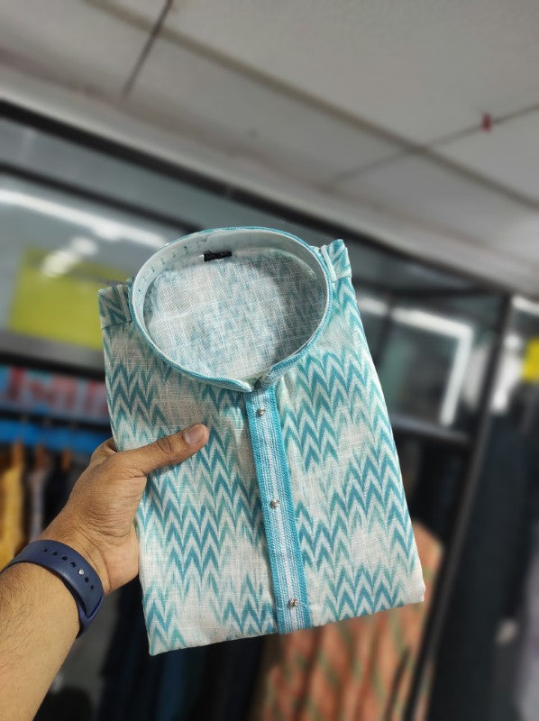 Semi Linen Kurta Pajama with Digital Printed Multi color Kurta Pajama for Men
