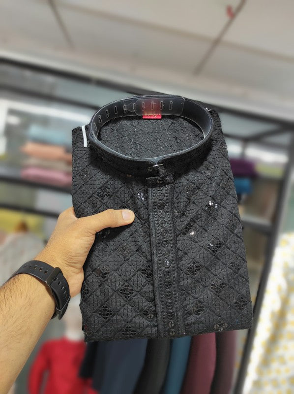 Heavy Rayon Fabric with Lakhnawi and sequence work Kurta Pajama