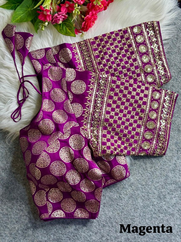 Silk Blouse for Women Sequence with Embroidery work on Sleeves