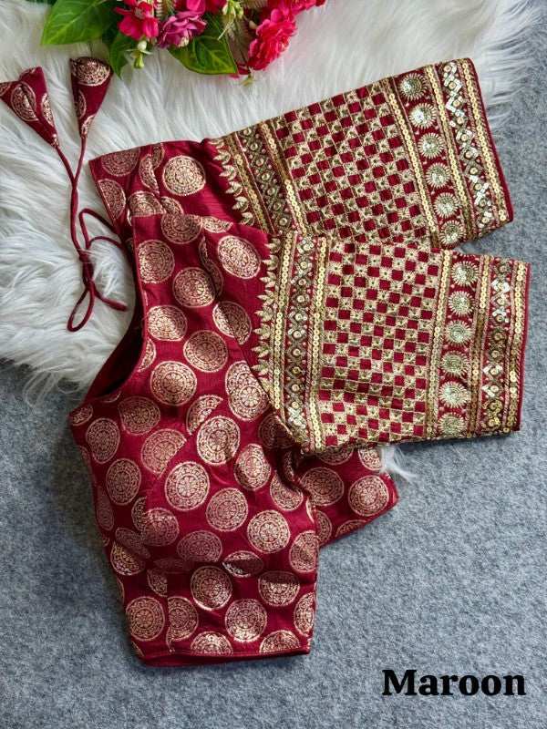 Silk Blouse for Women Sequence with Embroidery work on Sleeves