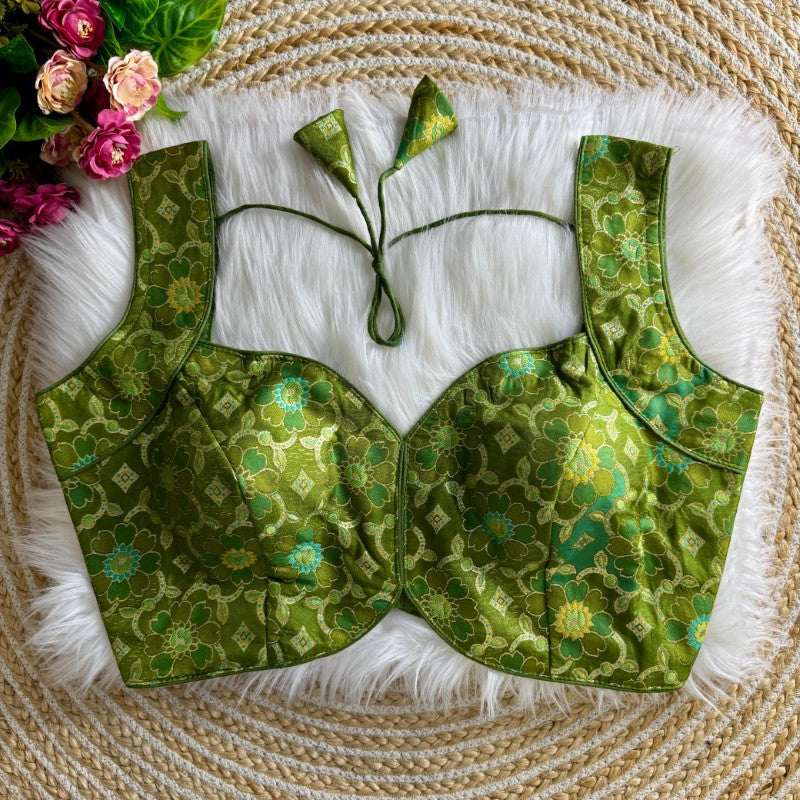 Sleeveless Blouse Jacquard silk with Flower Print back open Style