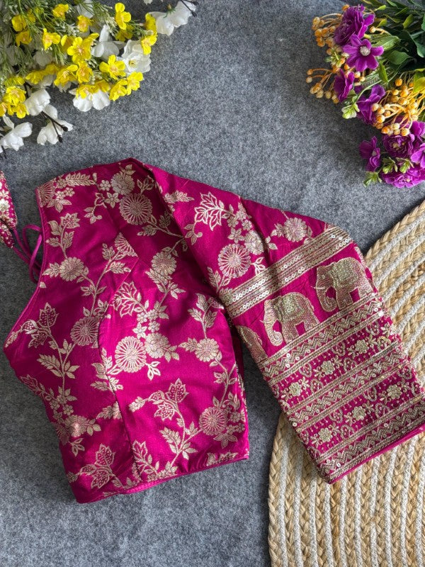 Long Sleeves Blouse Embroidery work on Sleeves Back side Closure Dola Silk Fabric