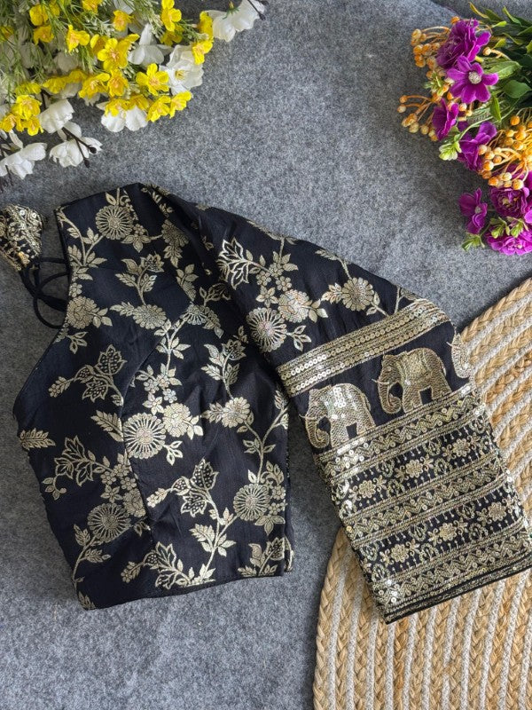 Long Sleeves Blouse Embroidery work on Sleeves Back side Closure Dola Silk Fabric