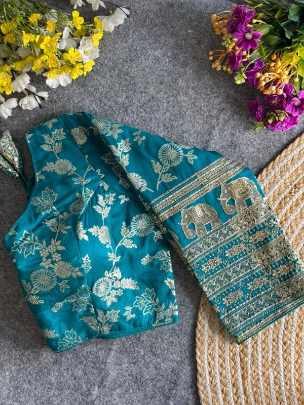 Long Sleeves Blouse Embroidery work on Sleeves Back side Closure Dola Silk Fabric