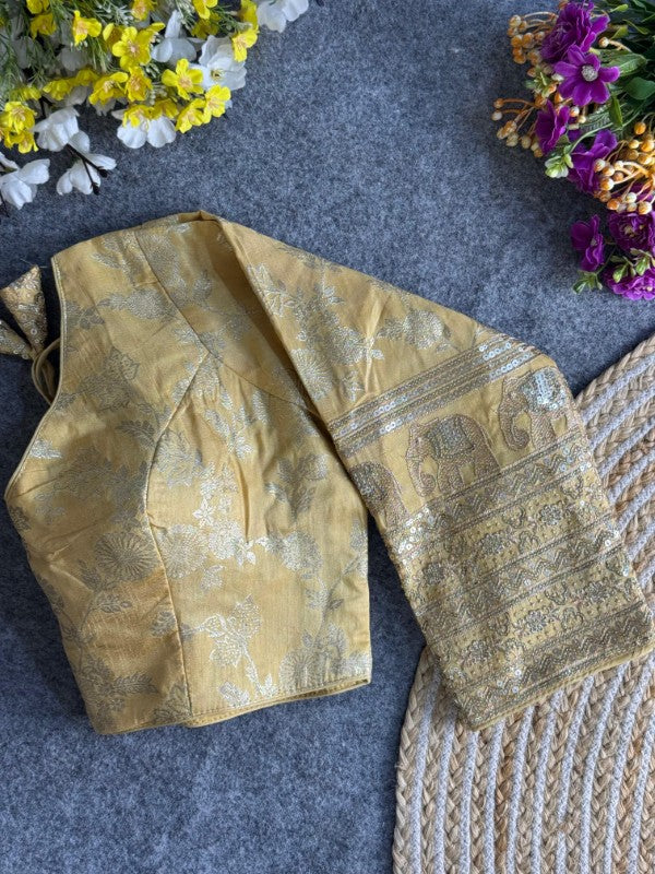Long Sleeves Blouse Embroidery work on Sleeves Back side Closure Dola Silk Fabric