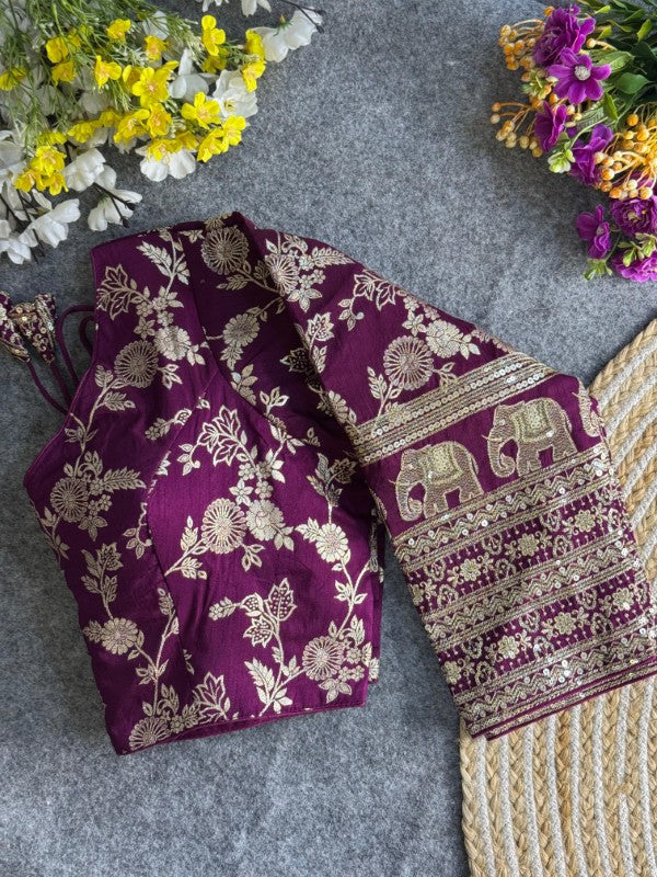 Long Sleeves Blouse Embroidery work on Sleeves Back side Closure Dola Silk Fabric