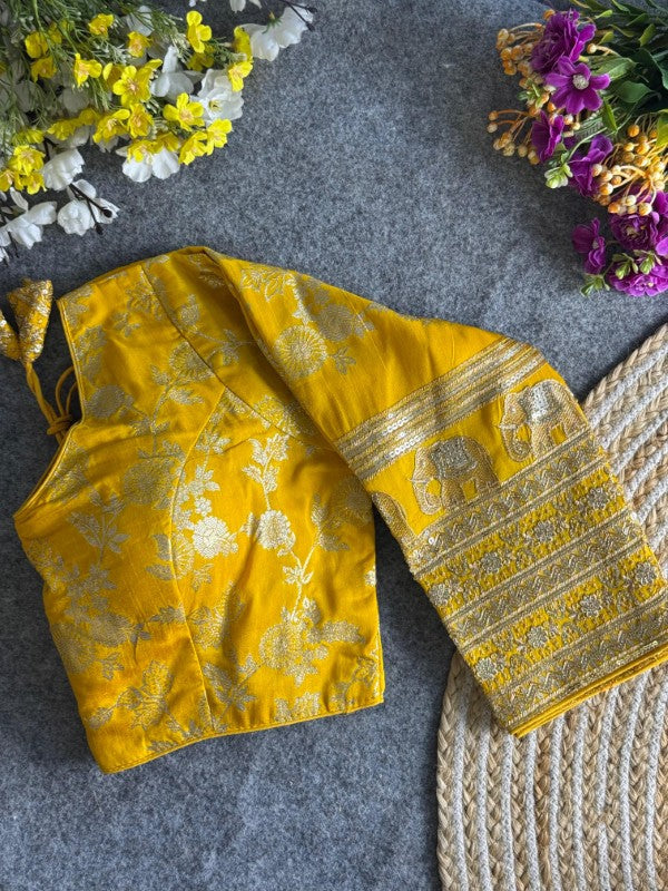 Long Sleeves Blouse Embroidery work on Sleeves Back side Closure Dola Silk Fabric
