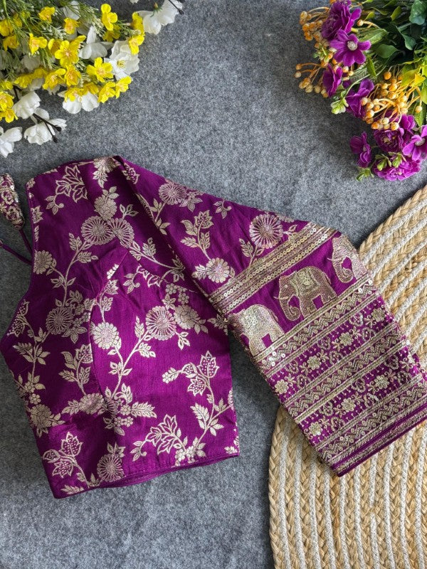 Long Sleeves Blouse Embroidery work on Sleeves Back side Closure Dola Silk Fabric