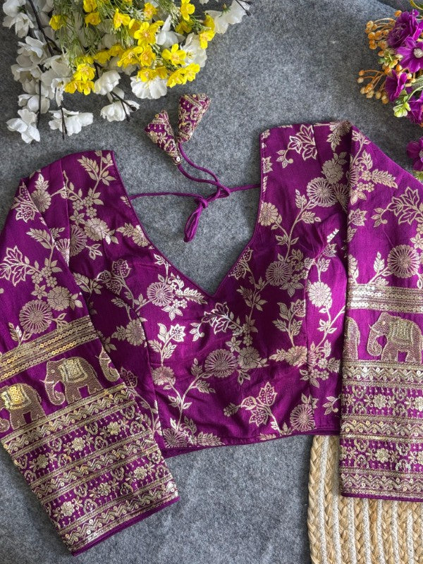 Long Sleeves Blouse Embroidery work on Sleeves Back side Closure Dola Silk Fabric