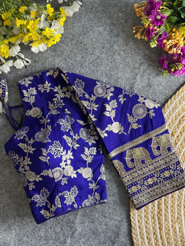 Long Sleeves Blouse Embroidery work on Sleeves Back side Closure Dola Silk Fabric