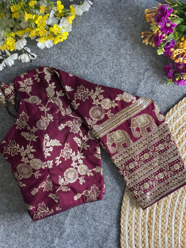 Long Sleeves Blouse Embroidery work on Sleeves Back side Closure Dola Silk Fabric