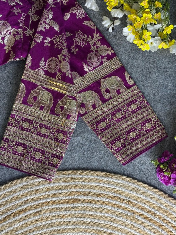 Long Sleeves Blouse Embroidery work on Sleeves Back side Closure Dola Silk Fabric