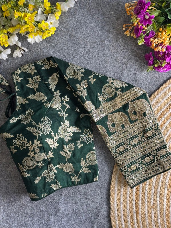 Long Sleeves Blouse Embroidery work on Sleeves Back side Closure Dola Silk Fabric