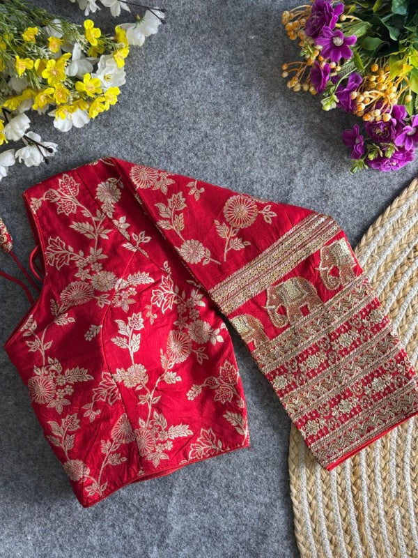 Long Sleeves Blouse Embroidery work on Sleeves Back side Closure Dola Silk Fabric