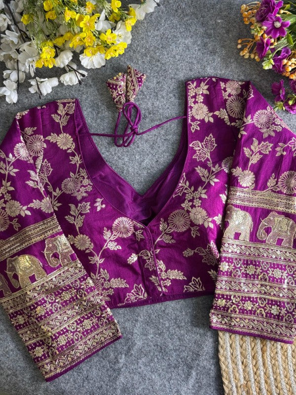 Long Sleeves Blouse Embroidery work on Sleeves Back side Closure Dola Silk Fabric