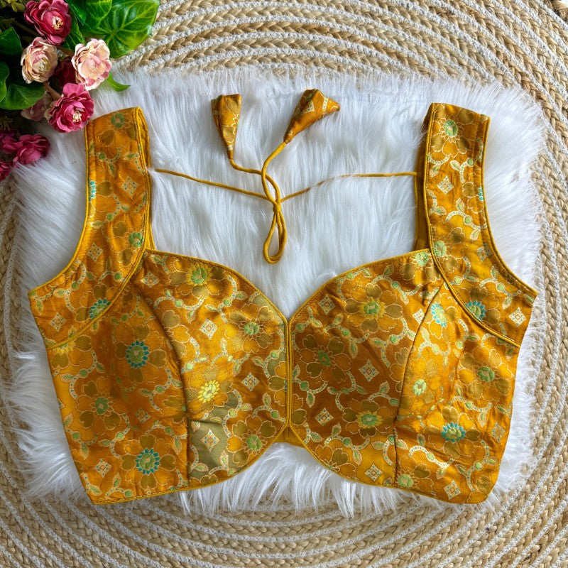 Sleeveless Blouse Jacquard silk with Flower Print back open Style