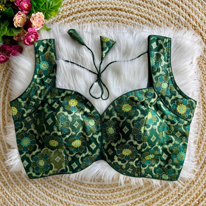 Sleeveless Blouse Jacquard silk with Flower Print back open Style