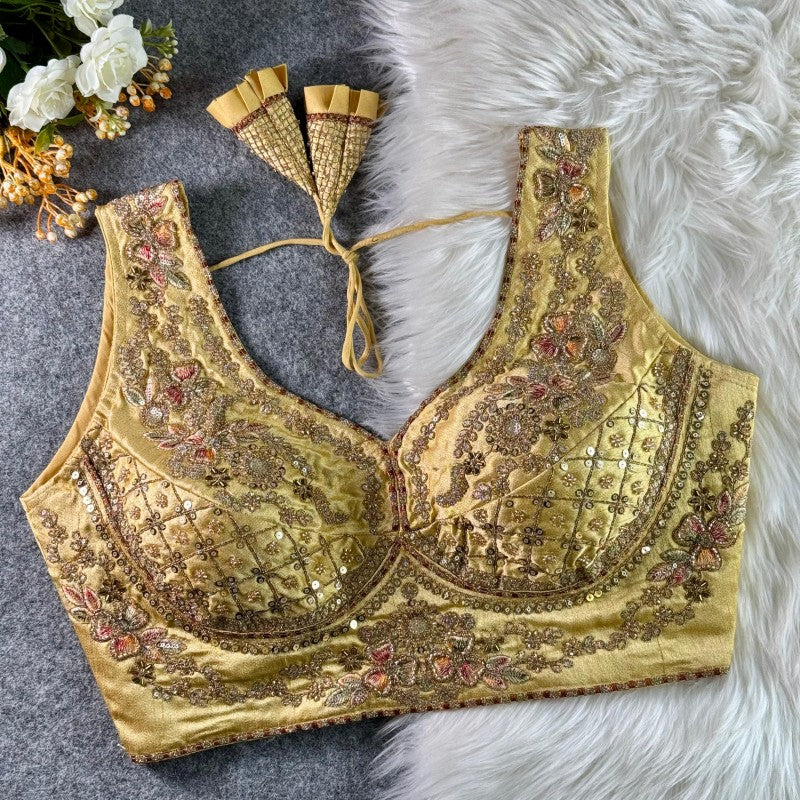 Sleeveless Blouse Sequence Codding Thread and Handwork Soft Italian Silk Fabric