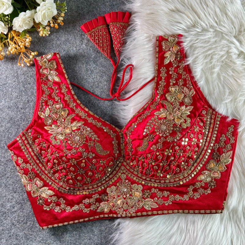 Sleeveless Blouse Sequence Codding Thread and Handwork Soft Italian Silk Fabric