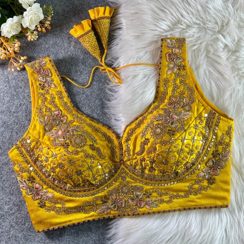 Sleeveless Blouse Sequence Codding Thread and Handwork Soft Italian Silk Fabric