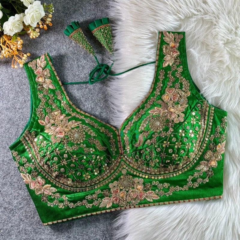 Sleeveless Blouse Sequence Codding Thread and Handwork Soft Italian Silk Fabric