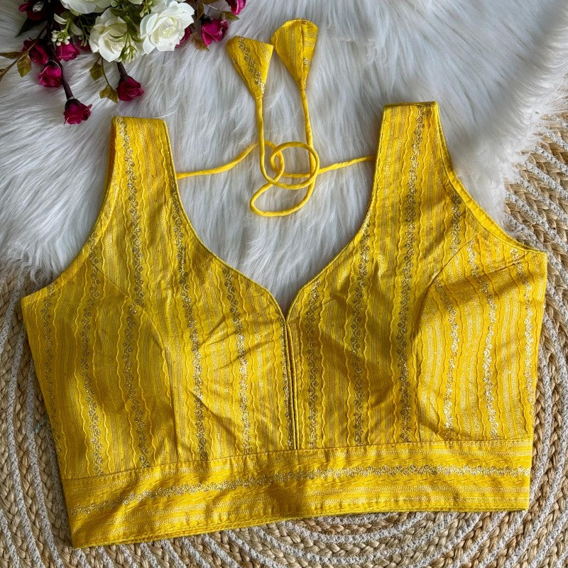 Sleeveless Blouse Jacquard Dola Silk Fabric with Crochet work back side hook closure